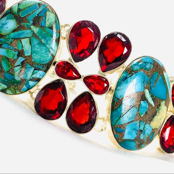 Red faceted gem & turquoise bracelet - Picture 10 of 10